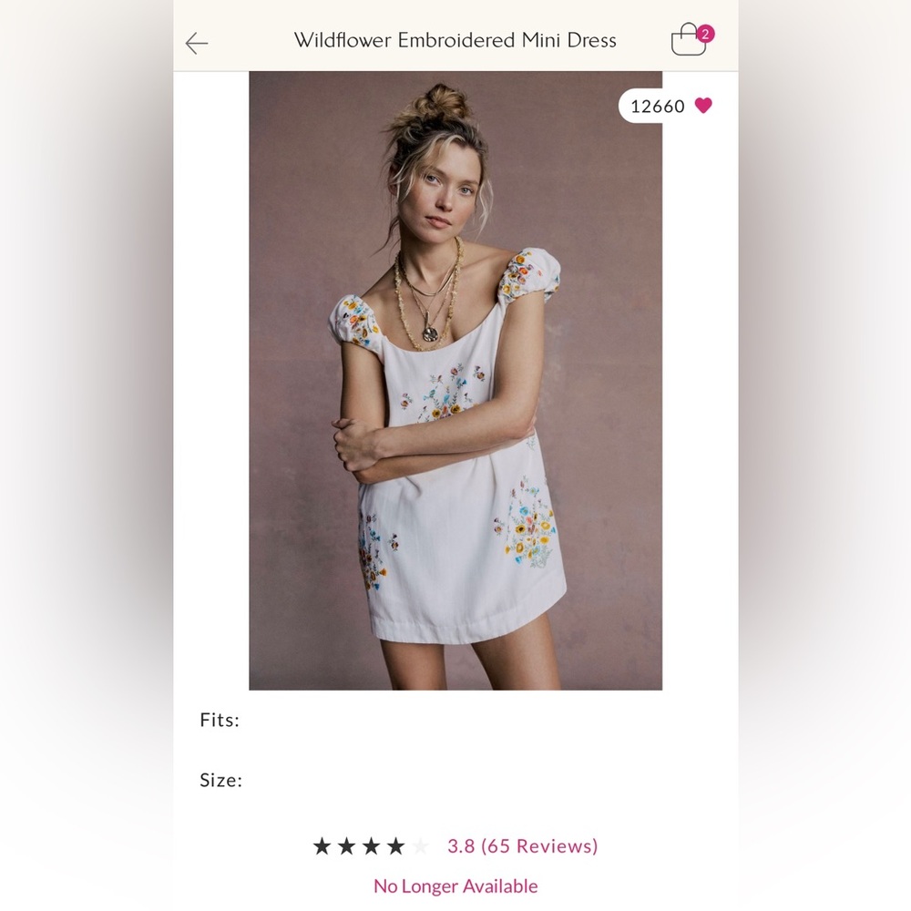 SOLD OUT FREE PEOPLE! NWOT-White Floral Embroidered Mini Dress